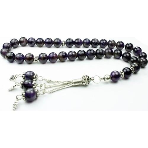 100% Natural Amethyst Rosary with 925 Sterling Silver Kazaz Tassel