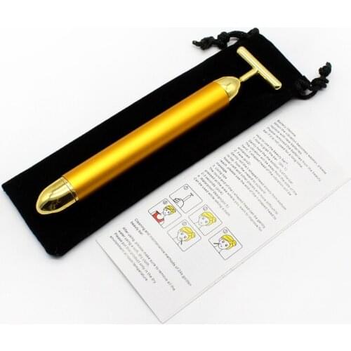 24k Golden Beauty Bar Facial Pulse Firming Facial Roller Massager Lift Skin Tighten Wrinkle Stick Golden Pulse Facial Massager