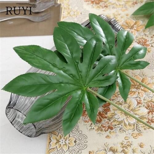3Pcs/Lot Large Leaf Real Touch Artificial Plants 8 Angle Leaf Balcony Decorattion Flower Basket Accessories
