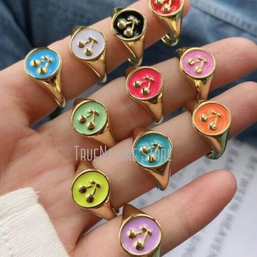 5Pcs RM39080 Womens Jewelry Copper Plated For Women Ladies Gold Ring Ladies Enamel Geometric Colors Gold Plated Ring
