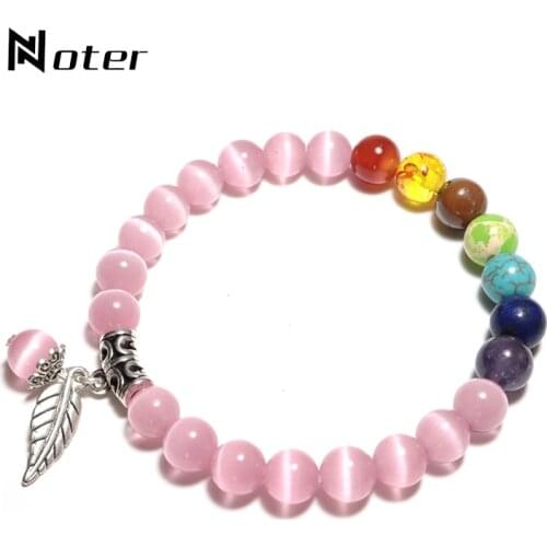 Noter 2021 Natural Opal Beaded Braslet Creative Leaves Pendant Braclet Chakra Brazalete 100% Real Cat Eyes Brazalete Pulseras
