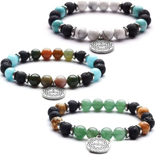 Natural Stone Beaded Bracelet India Agate Green Aventurine Turquoise Bead DIY Making Yoga Bracelets Tassel Pendant for Women Men