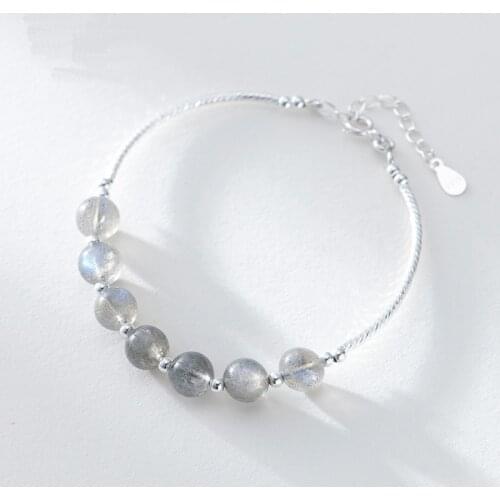 Handmade Natural Moonstone Beads 925 Sterling Silver Strand Bracelet for Girls Womens Bracelets & Bangles Fine Jewelry YBR210