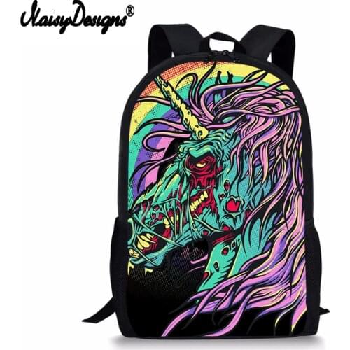 NOISYDESIGNS Childrens Unicorn School Backpacks Gothic Ptint School Bags Cartoon Animal Design Teenagers Orthopedic Book-Bags