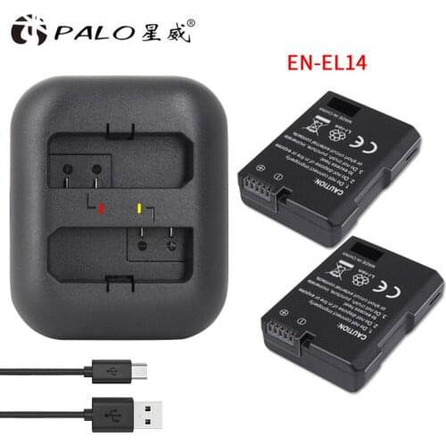 2pc EN-EL14 EN EL14 EL14A Rechargeable Li-ion Battery + LED USB Dual Charger for Nikon ENEL14 d5300 d5200 d5100 d3100 d3200 P710