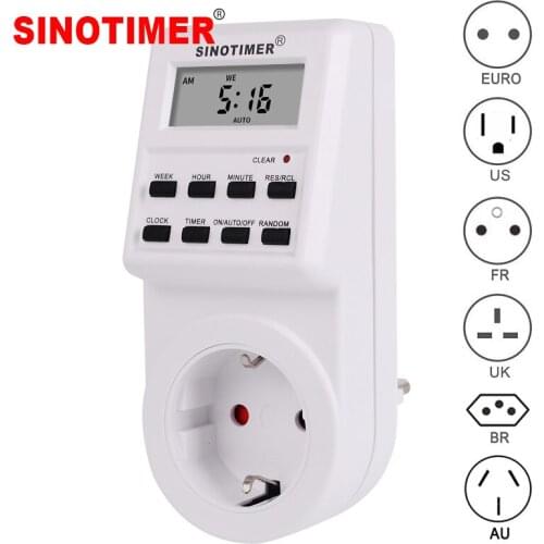 EU UK US FR BR Plug Digital Weekly Programmable Electrical Wall Plug-in Power Socket Timer Switch Outlet Time Clock 220V 110V AC