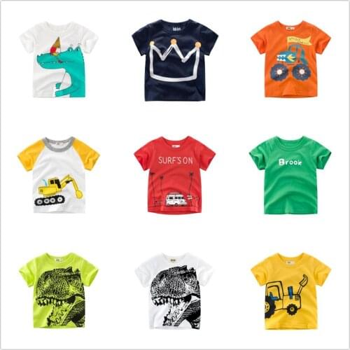 2-8Y Cartoon Print Baby Boys Dinosaur T Shirt For Summer Infant Kids Boys Girls Lion T-Shirts Clothes Cotton Toddler Letter Tops