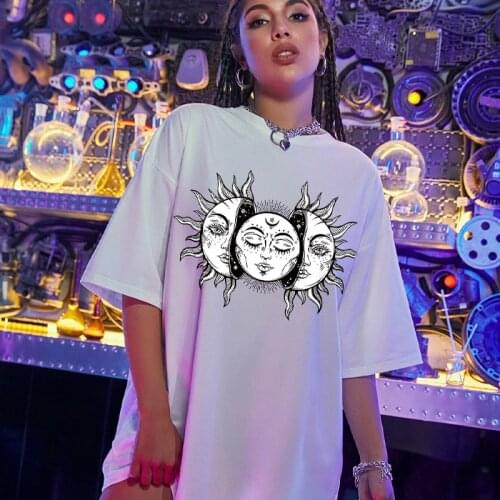 Women T Shirts Sun Moon Print Oversized T-shirt Female Fashion Tees Summer Casual Short Sleeve Tee Shirt Streetwear Clothes Tops