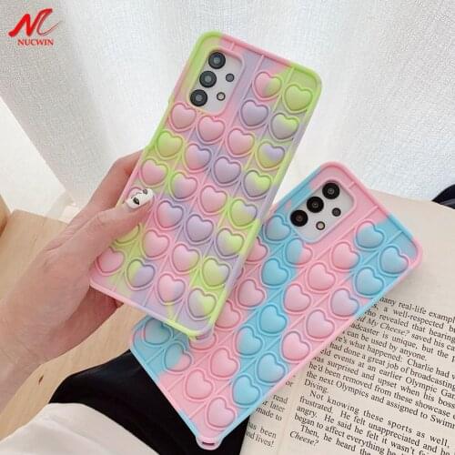 Camouflage Bubble Fidget Reliver Stress Case for Samsung A32 A31 A21 A20 A30 A50 A11 A10 A12 A51 A71 Antistress Love Heart Cover