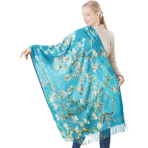 Van Gogh Oil Painting Cashmere Scarf Women Luxury Brand Apricot Floral Print Pashmina Shawl Femme Winter Warm Cape Blanket 190cm