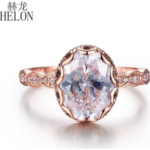 HELON Moissanite Ring Solid 14K AU585 Rose Gold VVS/DEF Oval 10x8mm Lab Grown Moissanite Diamond Engagement Wedding Ring