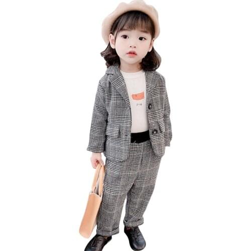 Baby Girl Clothes Plaid Jacket + Pants Girl Suit Set Casual Style Girls Clothing Sets Spring Autumn Kid Clothes