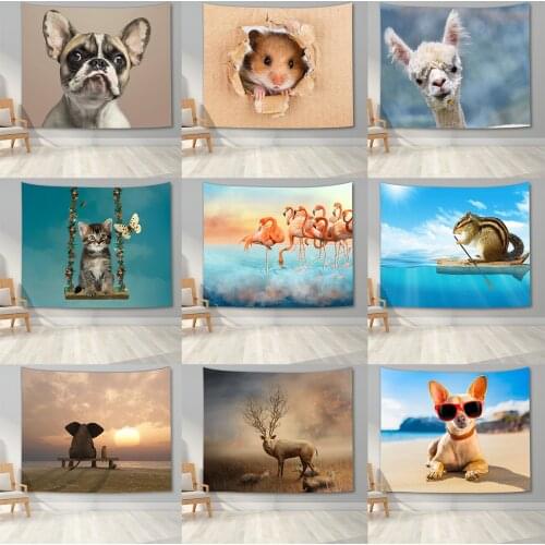 Cute Expression Dog Cat Tapestry Animal Printing Couch Blanket Living Room Bedroom Home Background Decor Tapestries Beach Towel