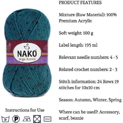 Nako Vega Tweed 100% Premium Acrylic Yarn DIY hand knitting yarn for vest, scarf, beret, knitting yarn crochet fast delivery