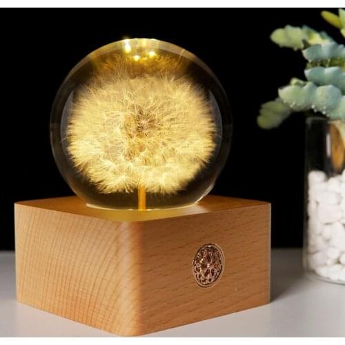 Real Dandelion Flower Crystal Glass Resin Lens Ball With Stand Mothers Day Mom Gift Christmas Wedding Gifts for Guests Birthday