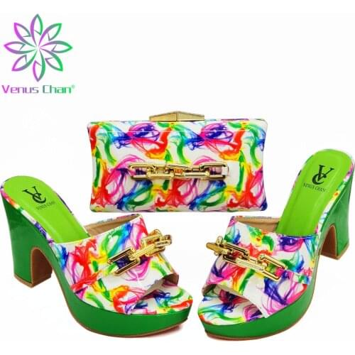 Newest 2021 Dew Fashion Mature Italian Women Party Shoes And Bag Set For Party African Style High Heel Sandals And Bag Set
