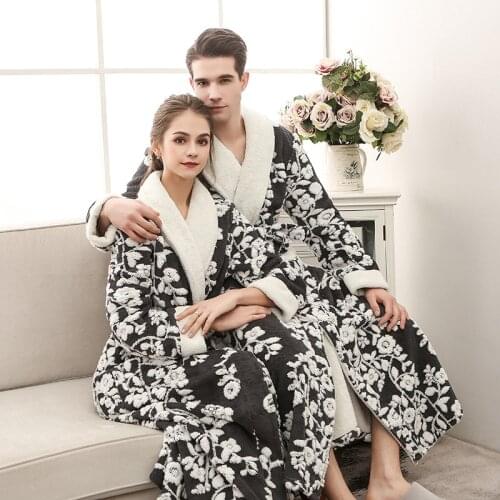 Autumn And Winter Long Home Service Nighties Bathrobe Women New Thick Flannel Nightgown Men And Women Jacquard Couples Plus Size