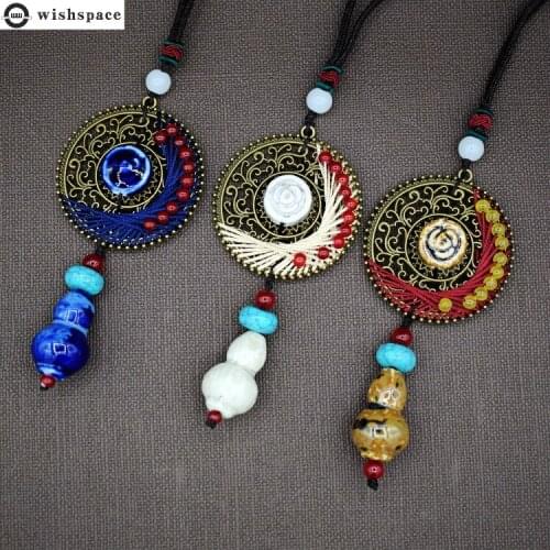 The new popular contracted long ceramic handmade beaded matches pendant necklace female accessories wholesale