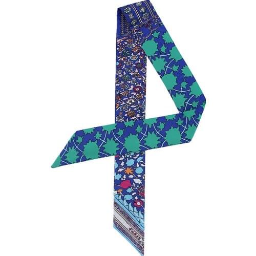 Classic Ethnic Style Womens Silk Scarf Summer Twill Print Satin Scarf Beach Bag Ribbon Long Muffler Shawl Turban Female MQ33