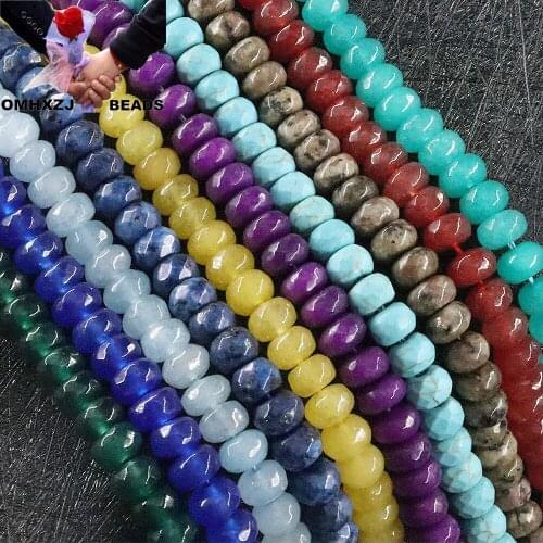 OMH Z43 5X8mm Faceted Polished By Hand Color Natural Stone Jewelry DIY Making Bracelet Round White marble Loose Spacer Beads