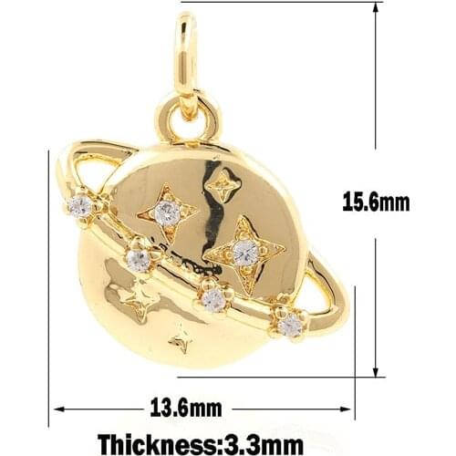 Disc Planet Necklace Astronomical Charm Micro-paved Cubic Zirconia Pendant DIY Jewelry Making Accessories 15.6x13.6x3.3mm