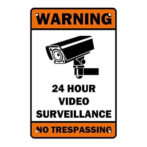 Warning Sign Property Sign-24 Hours Surveillance No Trespassing- Tin Sign Funny Metal Plate Sign Video Surveillance Sign