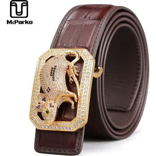 McParko Luxury Men Belt Genuine Leather Crocodile Waist Belt Men Elegant Stainless Steel Mouse Buckle Suit Belt High-end Gift