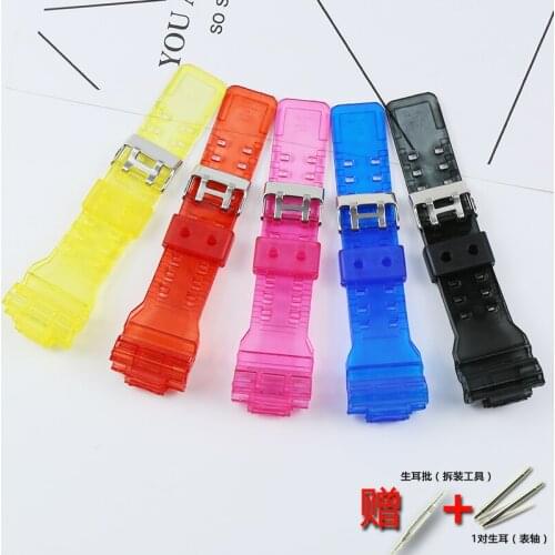 Watch accessories glossy transparent strap for Casio G-SHOCK GA GD 100 110 120 watch resin mens sports strap 16mm pin buckle