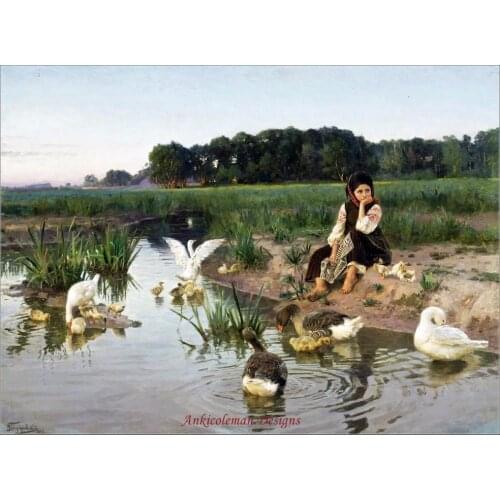 Needlework for embroidery DIY DMC High Quality - Counted Cross Stitch Kits 14 ct Oil painting - Ukrainian Girl Tending Geese