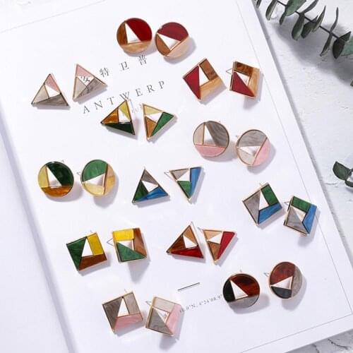 Fashion Acrylic Texture Color Matching Earrings Personality Hollow Geometric Color Round Square earrings Clothing Accessories