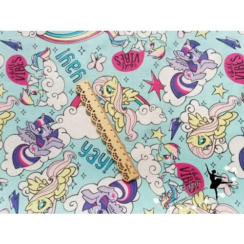 Width 110cm Cartoon clouds rainbow horse Cotton Sewing Fabric DIY Handmade Material Hometextile Patchwork