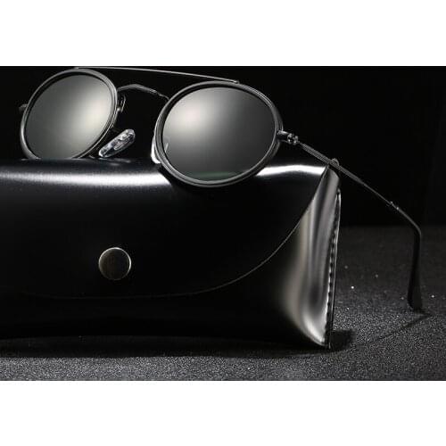 Classic Vintage Round Polarized Sunglasses Men Brand Designer Polaroid Sun Glasses Women Metal Frame Black Lens Eyewear Driving