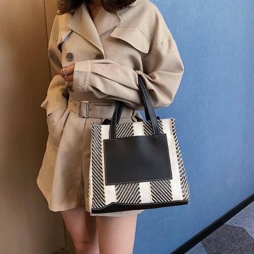 Womens Shoulder Bag Contrast Color Woven Plaid Luxury Leather Splicing Handbags Wholesale 2022 New Fashion Female Bags