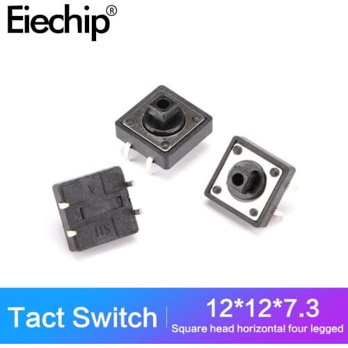 20PCS/Lot Tactile Switch 12x12x7.3MM Micro Switch DIP 4 PIN Tact Switch Push Button Switch Black square handle H=7.3mm