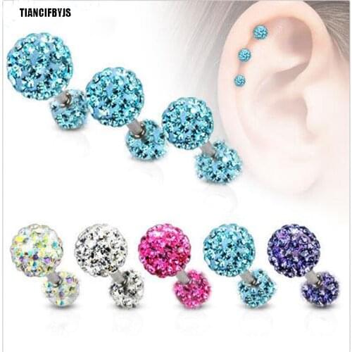 TIANCIFBYJS 1pcs Surgical Steel Piercing Crystal Ball Ear Cartilage Tragus Helix Earring Stud CHarming Jewelry Woman Lip Rings