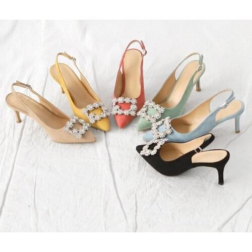 Women Pumps Fashion Ladies Rhinestone High Heels Shoes Soft Leather Heels Shoes Woman Pointed Toe Non-slip Brand Plus Size