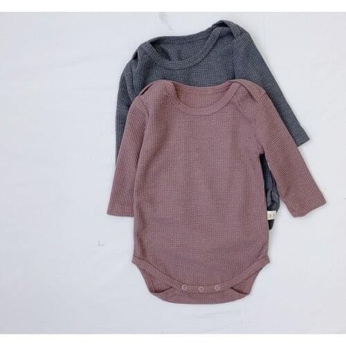 Unisex Cotton Long Sleeve O-neck Solid Jumpsuit Boys And Girls Toddler Clothes Newest Autumn New Baby Waffle Bodysuit Clothes
