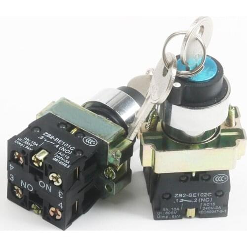 XB2-BG21/25/33/41/45/61/65/73 1NO/1NO1NC/2NO 2/3 position Momentary/Reset Latching/Locking key operated selector button switch
