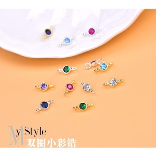 925 sterling silver jewelry accessories double circle small color drill zircon Round Pendant hand DIY Beaded material