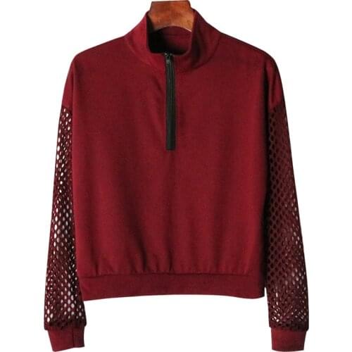 Ymwmhu Wine Red Sweatshirt for Women Hollow Out Sleeve Thin Autumn and Spring Hoodies Loose Solid Ladies Sweatshirts Minimalism