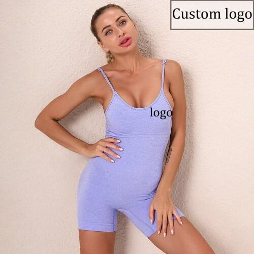 Custom logoWomen Sports Yoga Set Siamese High Waist Hip Shorts Halter Top Bandage Gym Workout Running Jumpsuit Fitness Tracksuit