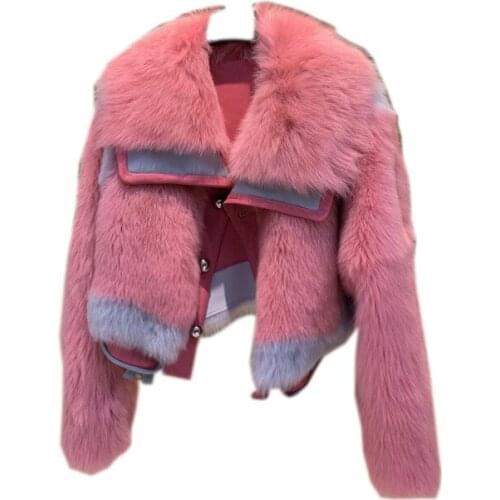 Winter women real tuscan sheep fur outerwear pink double faced lady genuine sheep fur jacket
