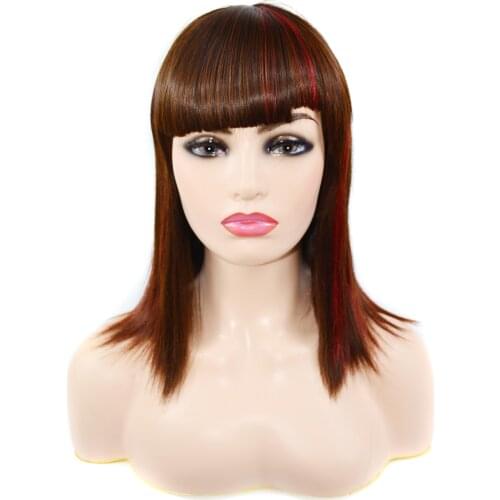 ZM Hair Light brown and red short wig Medium long straight hair wig Gradient color straight hair wig