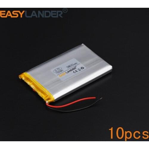 10pcs/Lot 3.7V 3800mAh 755080 Rechargeable li Polymer Li-ion Battery Fr Tablet PC iPAQ Power Bank PDA DVD Consumer safety lamp