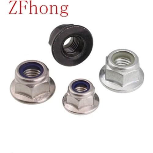 10-50PCS M3 M4 M5 M6 M8 stainless steel and steel with black zinc Flange Nylon Lock Nut