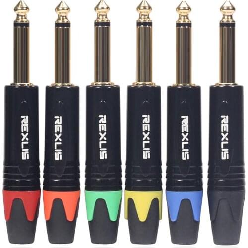 2pcs 6.35mm Mono Jack Male Plug Connector DIY Soldering Plug for Microphone Jack Adapter plating Audio speaker with spring