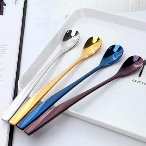2pcs/set Stainless Steel Titanium Coffee Spoon Creative Long Handle Stirring Scoop Cute Dessert Spoon Latte Spoon