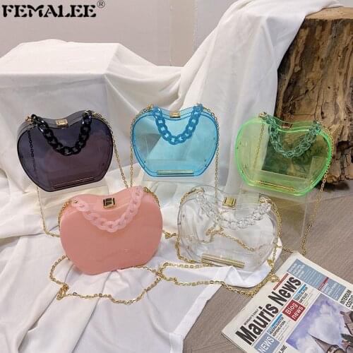 2021 Summer Jelly Love Shape Handbags For Women Clear PVC Acrylic Chains Shoulder Bolsas Trendy Design Girls Crossbody Tote Sac