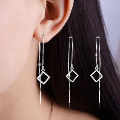 2019 NEW Square Shaped simple Drop Earrings silver color Long Earrings For Women Fashion Jewelry Mother Wife Gift