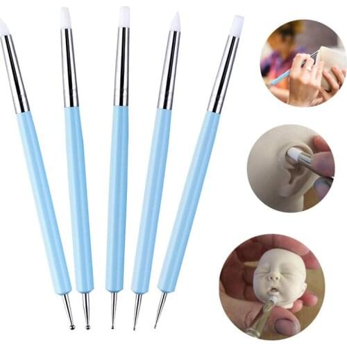 5Pcs Double-ended Dotting Tools Nail Art double-tip Drill Pen Embossing Tool Pottery Craft Art Silicone Brush Pottery Clay Tool